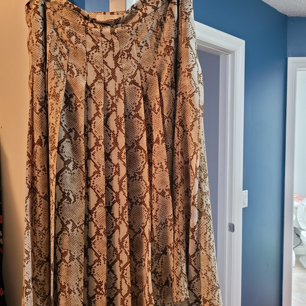 MICHAEL Michael Kors Brown Snake-Print Pleated Maxi Skirt